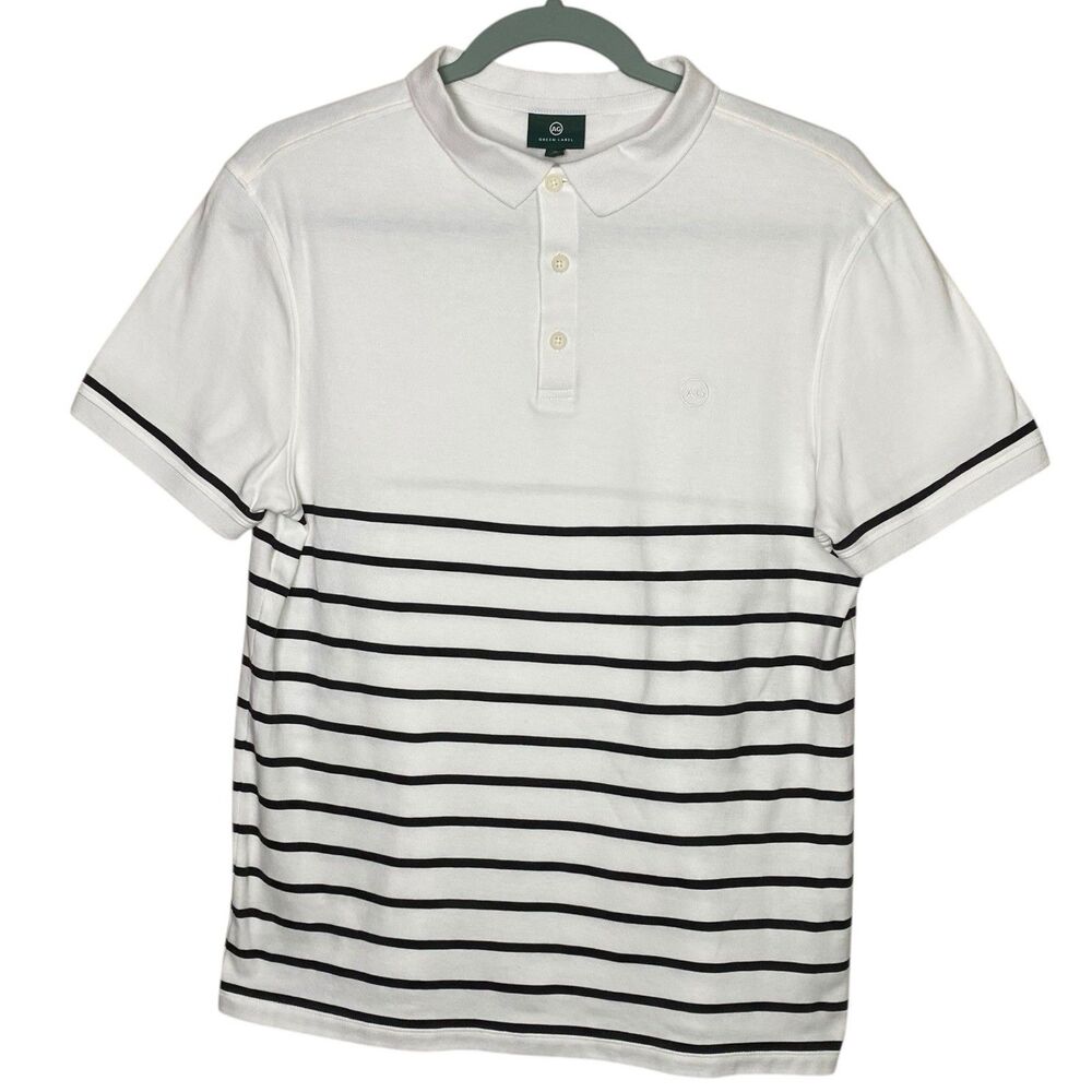 AG Adriano Goldschmied Golf Polo Shirt Mens M White Black Stripe Preppy Casual
